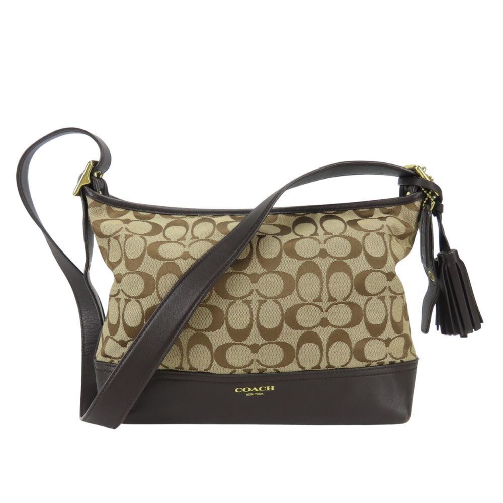 Coach Shoulder Bag 25664 Signature Canvas Leather Beige Dark Brown Crossbody ...